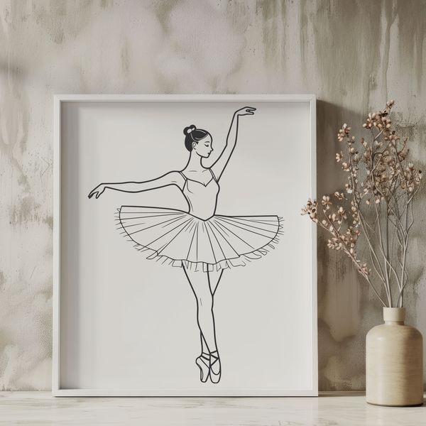 Elegant Ballerina Dance Pose Illustration of a ballerina in a ballet pose, vector graphic designed for various digital uses.