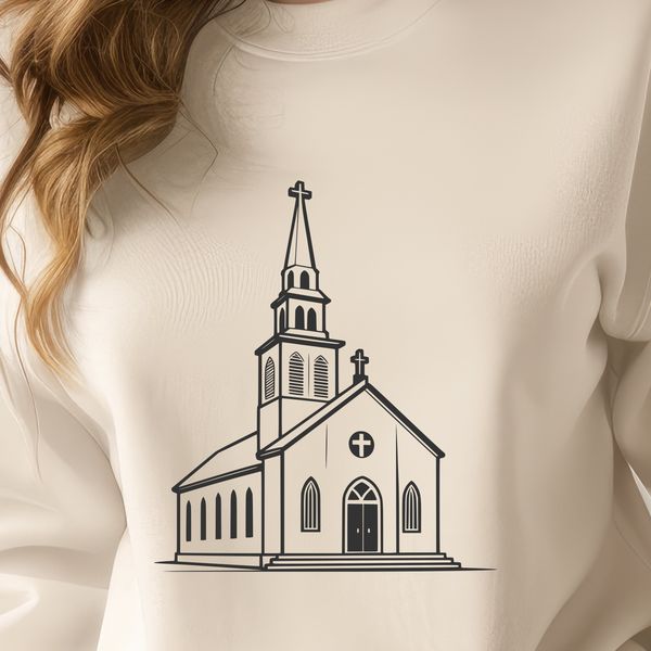 Vector illustration of a traditional Baptist church architecture with stained glass windows.
