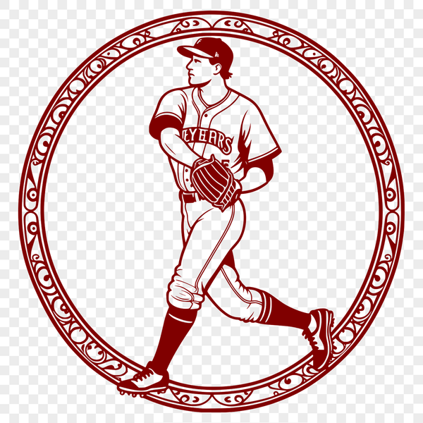 An illustration of a baseball, a sport played by players with a bat and ball.