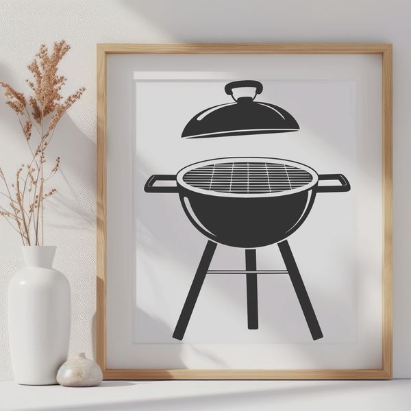Grill Illustration for Vector Art A digital illustration of a BBQ grill with utensils and food, suitable for vector art design.