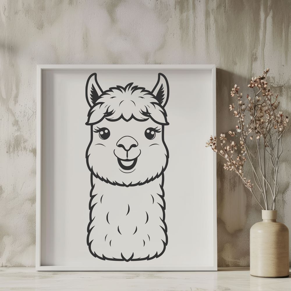 South American Alpaca Profile Illustration A detailed illustration of a South American alpaca in profile.
