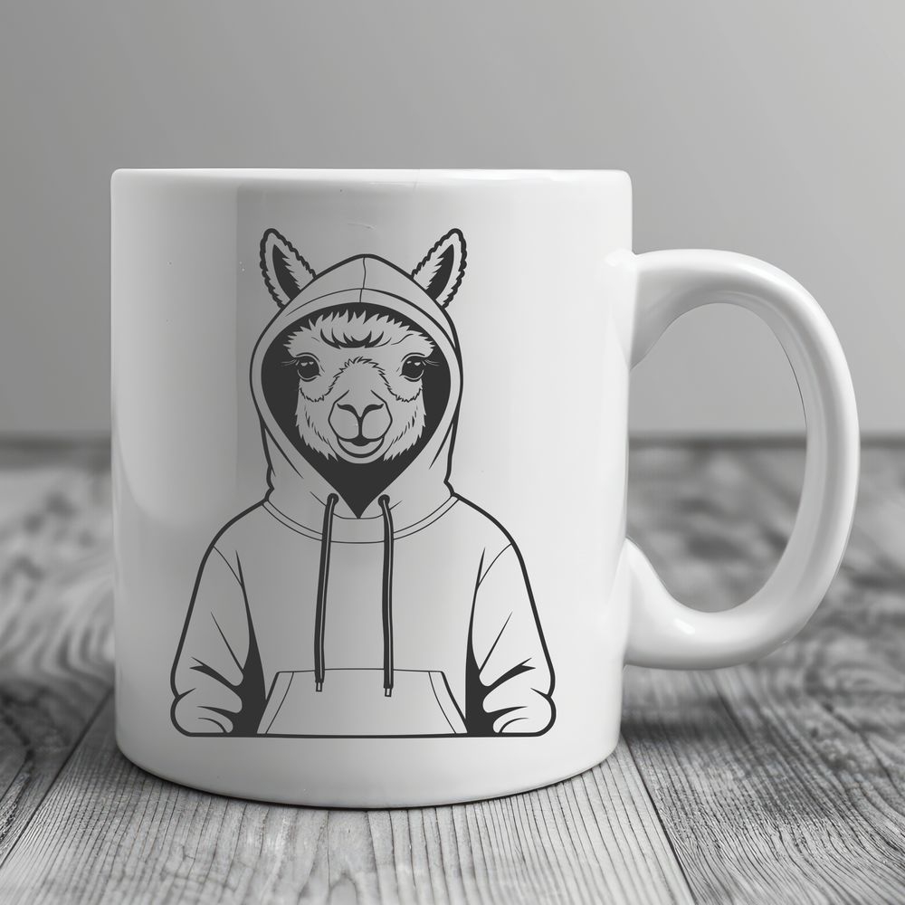 Friendly Alpaca in Hoodie A digital illustration of a friendly alpaca wearing a hooded sweater.