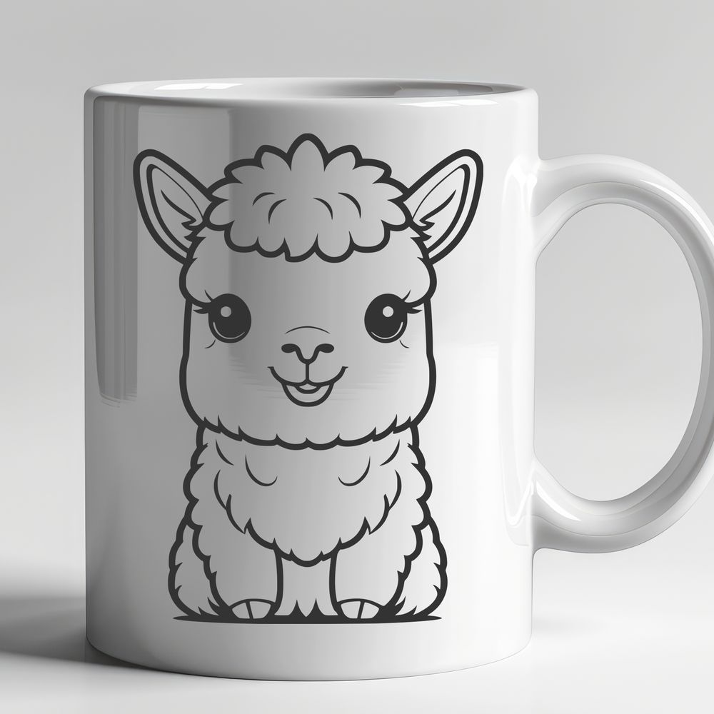 SVG Alpaca Graphic Design Element A high-quality SVG illustration of a standing alpaca with a calm expression.