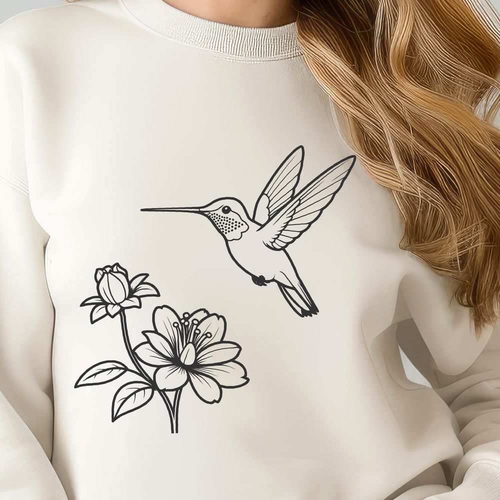 Vibrant Bird in Bloom Colorful hummingbird perched on a floral stem, vector illustration.