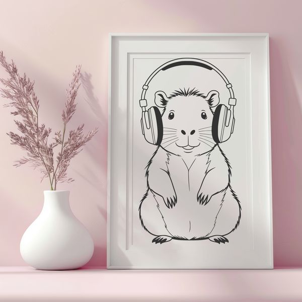 Cute Capybara Design An illustration of a rodent with large teeth and webbed feet.