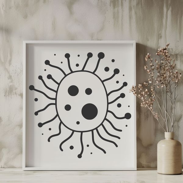 Vector Art of a Single-Cell Organism A detailed illustration of a single cell bacterium with various organelles.