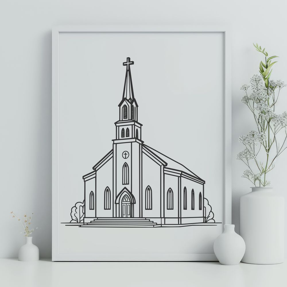 Baptist Church SVG Icon A simple outline illustration of a Baptist church building with a steeply pitched roof and Gothic-inspired architecture.