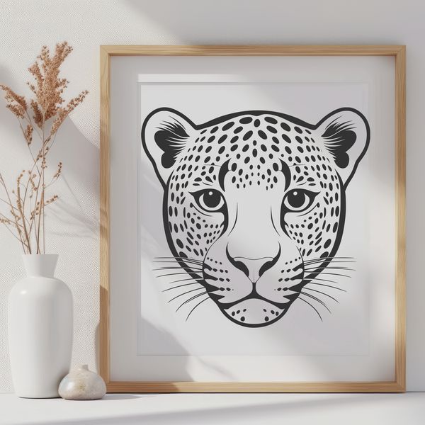 Majestic Jaguar Head Vector Design Large jaguar animal head with intricate details, suitable for vector art designs.