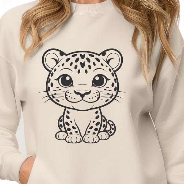 Exotic Spotted Feline Illustration A large cat with a spotted coat is depicted in this vector illustration.