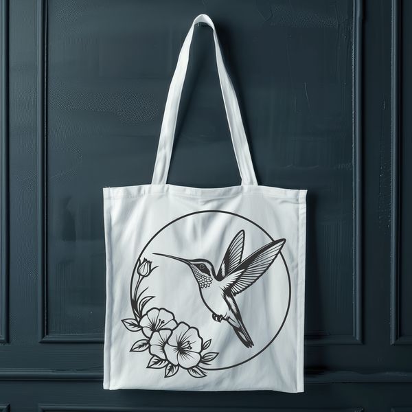 Vibrant Floral Bird Design An ornamental design featuring a stylized hummingbird amidst flowers.
