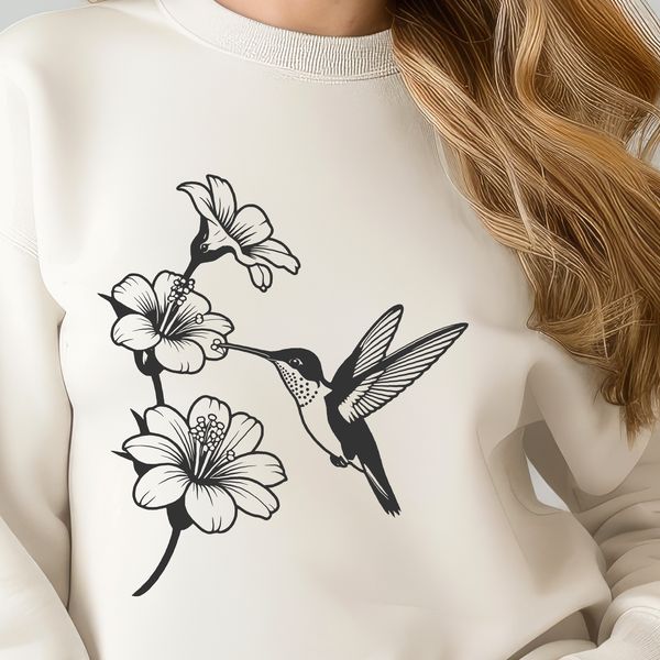 Beautiful SVG Hummingbird Artwork An illustration of a hummingbird perched on a branch, with detailed vector artwork.