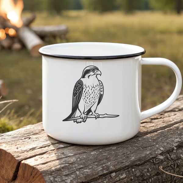 Vector Bird of Prey SVG Design A detailed illustration of a bird of prey in flight, depicted as a sleek and agile falcon.