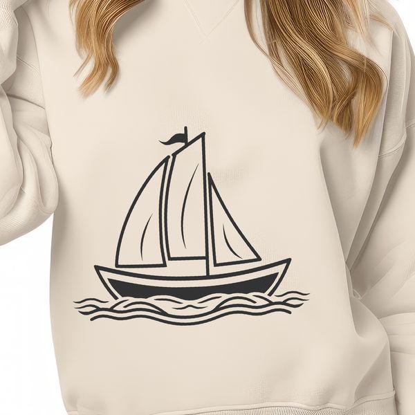 Line Drawing Sailboat Illustration A simple line drawing of a sailboat with details of the hull and sails.