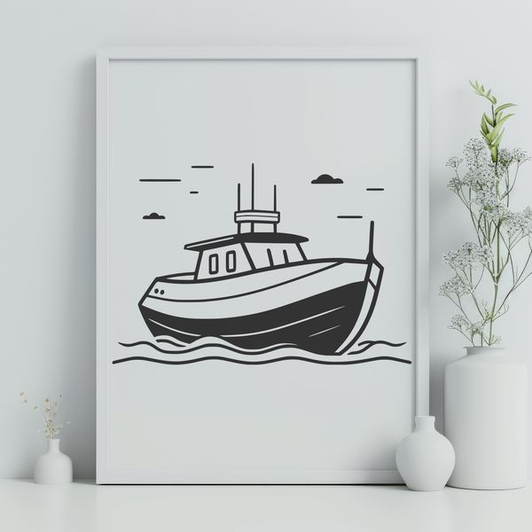 Calm Sea Sailing Boat Icon Vector illustration of a sailing boat in a calm sea.