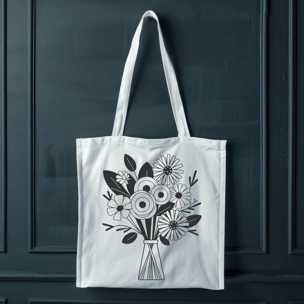 Mixed Flower Bouquet Illustration An illustration of a mixed-flower arrangement in a stylish container.