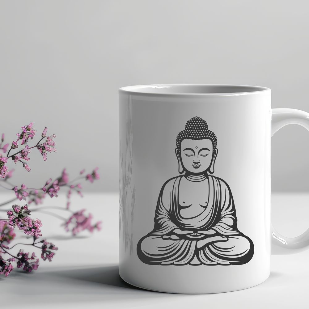 Traditional Buddhist Figure Illustration A detailed representation of the Buddha in traditional Buddhist attire.