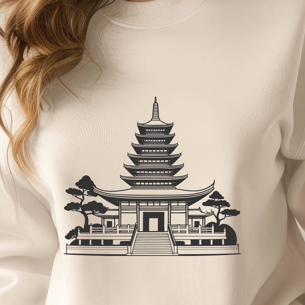Asian Temple Illustration with Intricate Design Buddhist temple architecture with intricate design elements and ornate details.