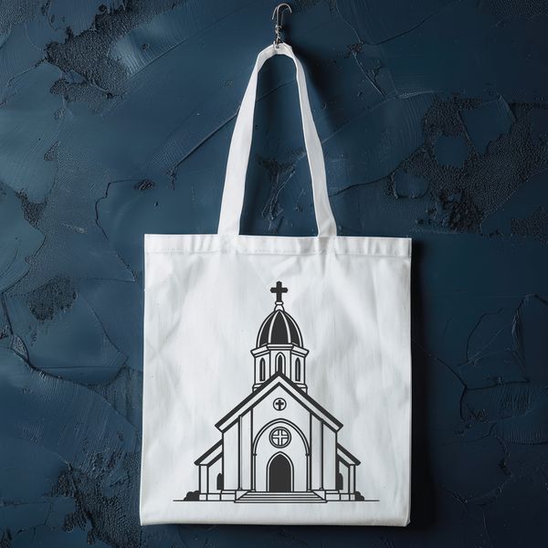 Beautiful Catholic Temple Design SVG An illustration of a traditional Catholic Church building with a steepled roof and ornate details.