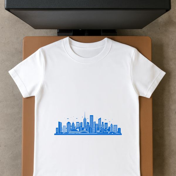 Cityscape Vector Graphic Free Download A detailed vector illustration of a city skyline at sunset with skyscrapers and buildings.