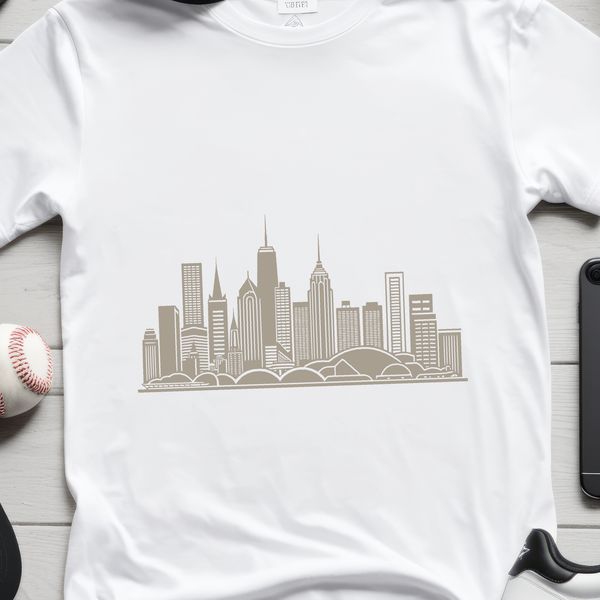 Vibrant Urban Skyline Design A stylized illustration of a city skyline with modern skyscrapers and a vibrant urban atmosphere.