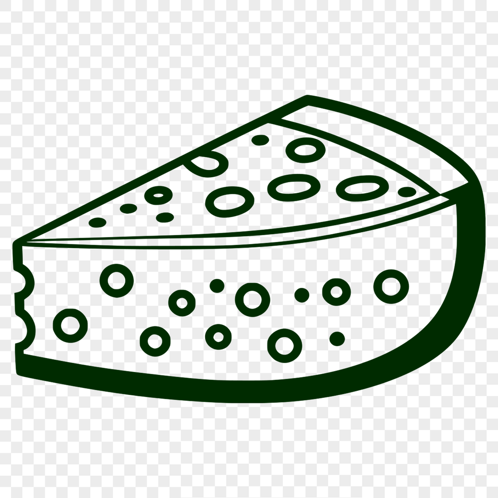A simple illustration of a wedge of cheese in a vector format.
