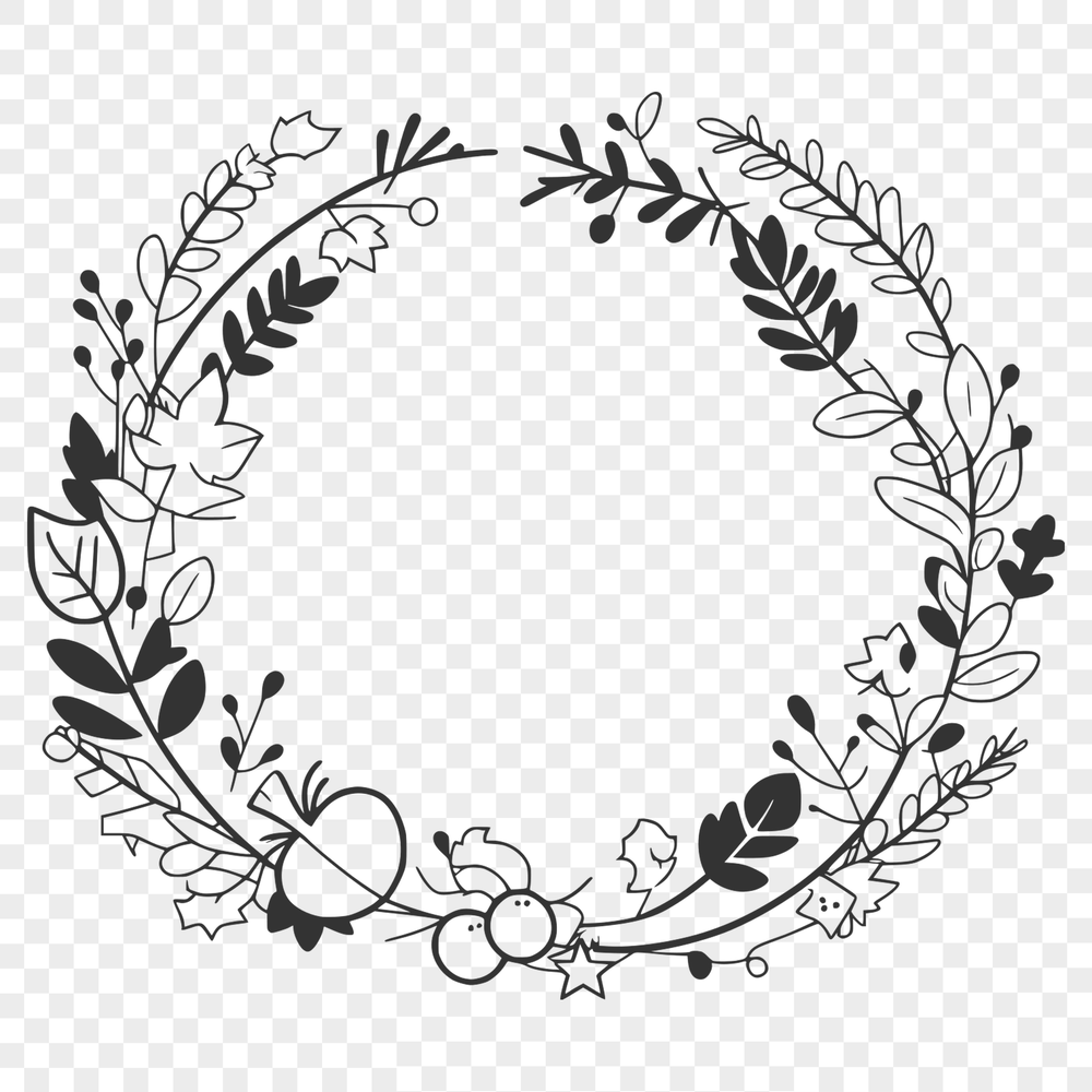 Circular Floral Wreath Design A floral design of a circular wreath with detailed elements.