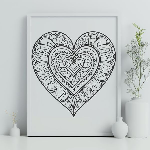 A colorful mandala design featuring a heart shape, suitable for digital cutting machines like Cricut or laser cutters.
