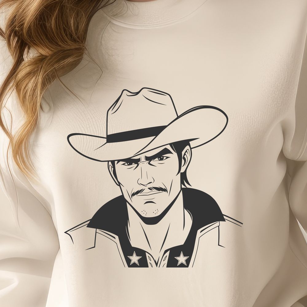 A Rugged Line Art Cowboy Illustration A line art illustration of a cowboy, created as a vector graphic.