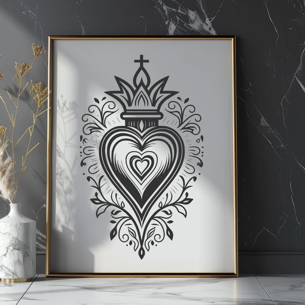 Free Sacred Heart Clip Art Design A detailed illustration of the Sacred Heart, suitable for vector art projects and designs.