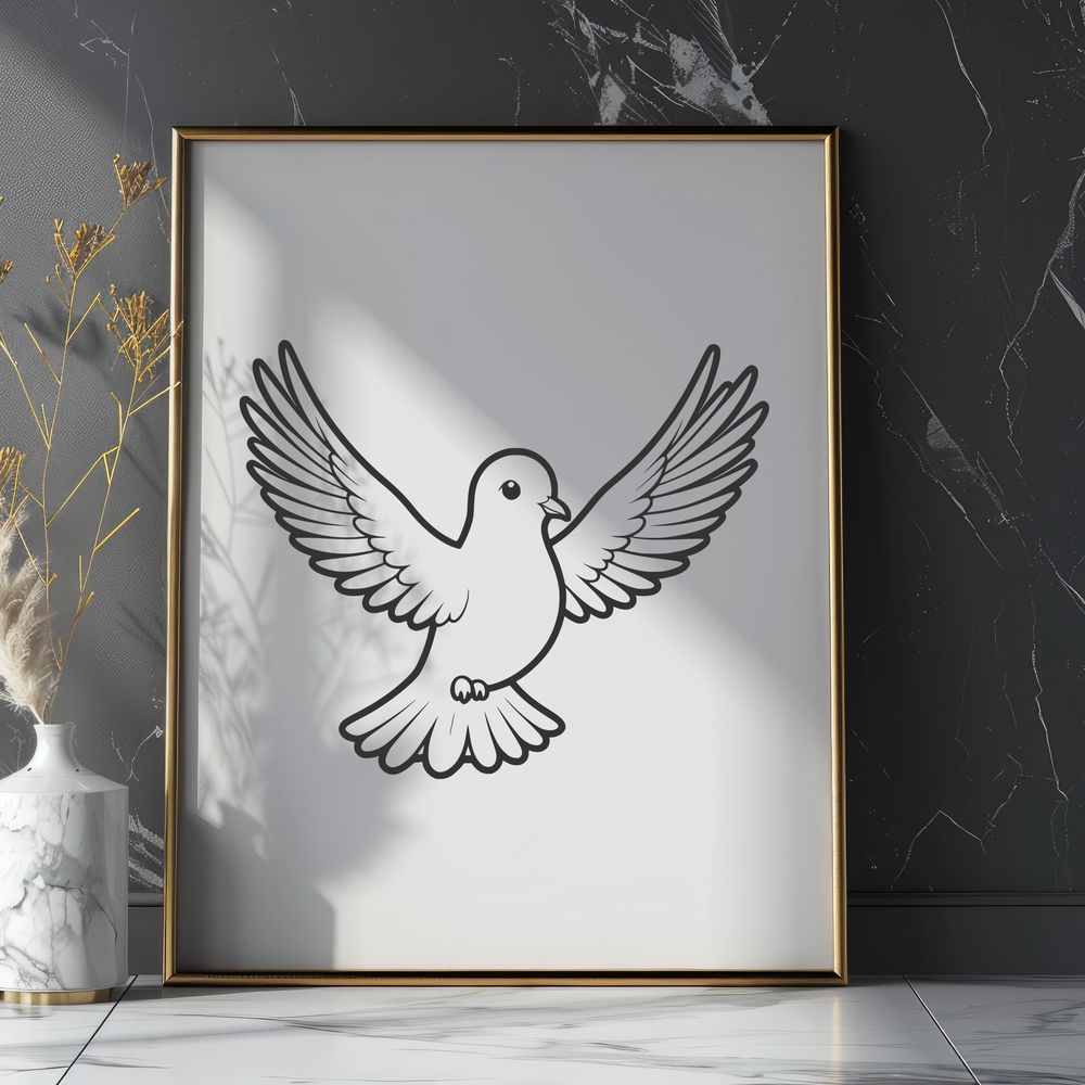 Dove Silhouette on Branch A white bird with a gray body and a long neck, perched on a branch.