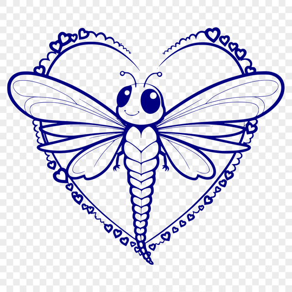 Beautiful Dragonfly Clip Art A detailed illustration of a dragonfly with hearts surrounding its body, created using vector design techniques.