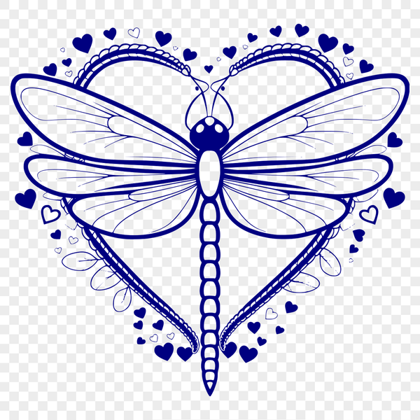 Stylized Dragonfly Love Hearts A stylized dragonfly illustration featuring love hearts, suitable for cutting machines and vector art designs.