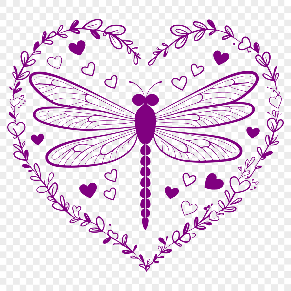 Beautiful Vector Illustration of a Dragonfly A colorful dragonfly with love hearts surrounding its body, available in vector format.
