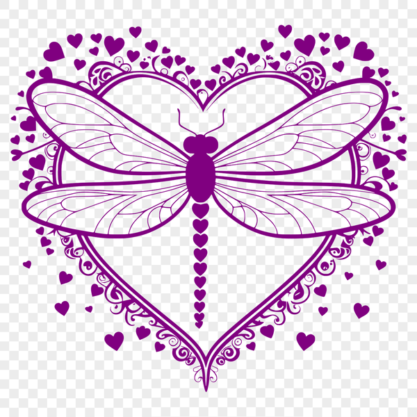 Colorful Dragonfly Design A colorful dragonfly design featuring heart shapes and patterns, suitable for various digital formats.