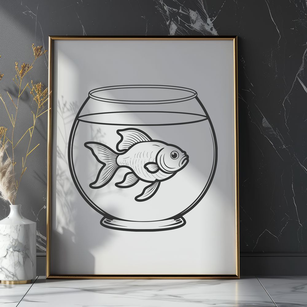 Stylized Goldfish in a Bowl SVG A stylized illustration of a goldfish in a circular fish bowl.