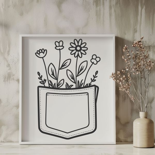 Wildflower Embellishment SVG Art A stylized illustration of a floral pocket design featuring wild flowers.