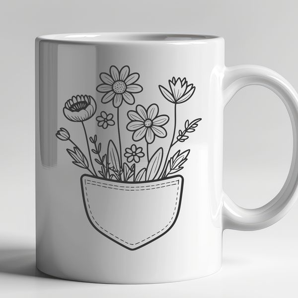 Beautiful Clip Art Pocket A stylized illustration of a flower pocket design featuring delicate petals and stems.