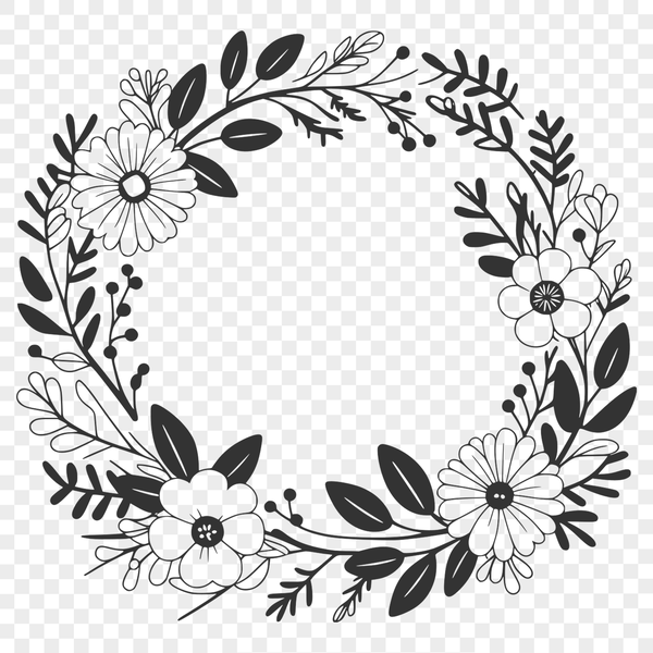 A hand-drawn floral wreath design made with vector art.