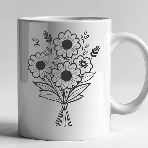 SVG Flower Bouquet Design A colorful bouquet of flowers in various shapes and sizes, suitable for wedding decorations or Mothers Day gifts.