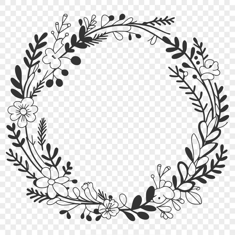 Vector Floral Wreath SVG Template A floral wreath design made from interconnected flowers and foliage in a vector format.