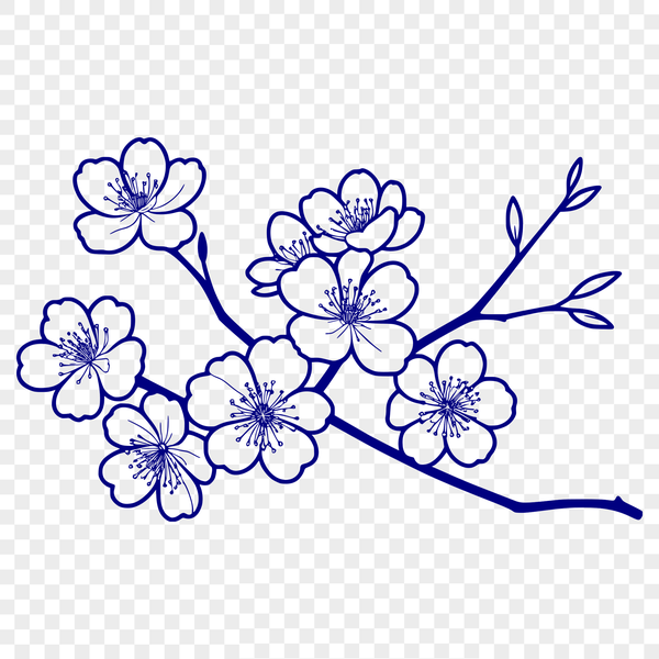 Vibrant Sakura Blooms in Full Color An ornate vector design featuring a single cherry blossom flower.