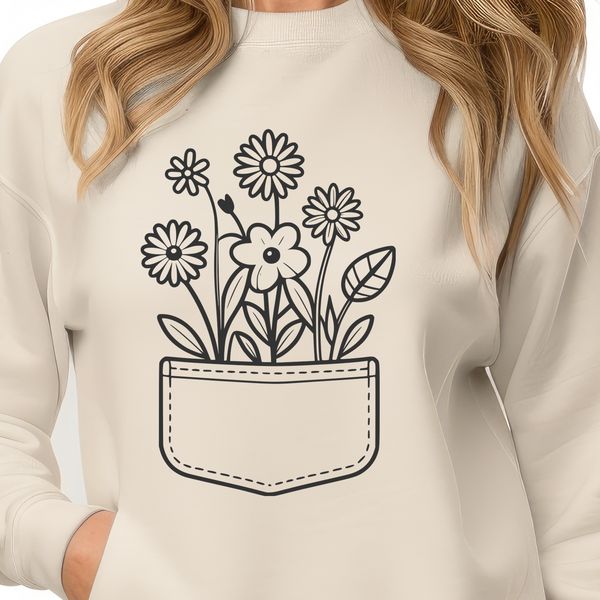 Floral Pocket SVG Clip Art A simple floral design featuring a stylized flower motif in a pocket shape, suitable for digital crafting.
