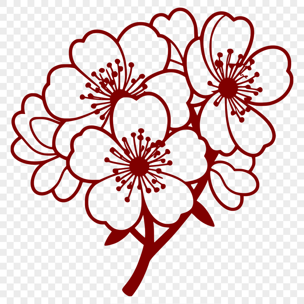 Beautiful Sakura Tree SVG Design A stylized illustration of a blooming cherry blossom tree in full color.