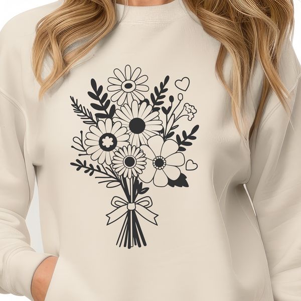Customizable Flower Template SVG A colorful arrangement of flowers in a bouquet shape, suitable for various designs and crafts.