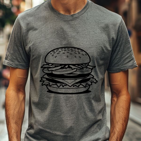 Stylized Cheeseburger Illustration A stylized illustration of a classic cheeseburger with a beef patty, lettuce, and tomato on a bun.