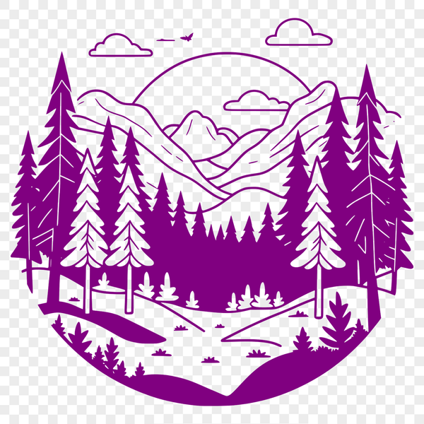 A stylized illustration of a forest with multiple trees and foliage.