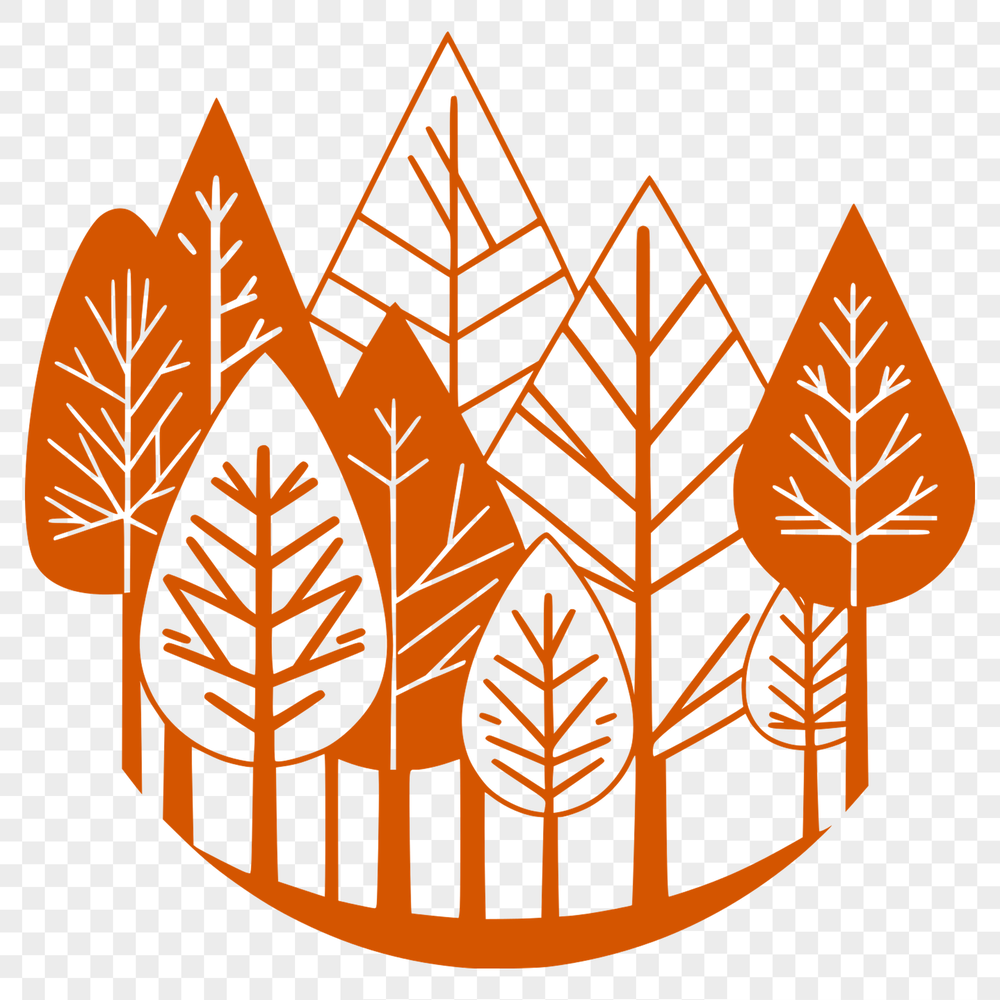 Whimsical Forest Environment Drawing A detailed illustration of various trees in a lush forest environment.