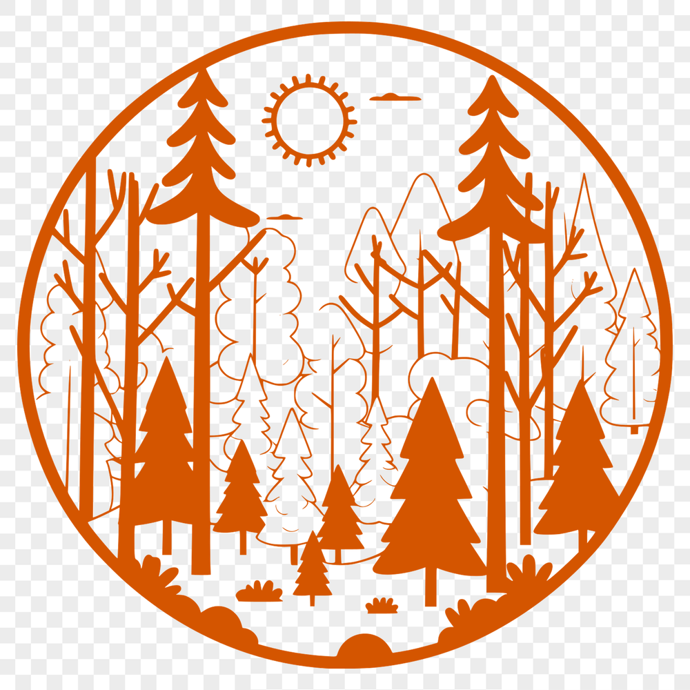 Forest Landscapes A lush forest landscape with multiple trees in various shapes and sizes, suitable for vector art projects.