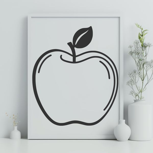 Single Red Apple Illustration A detailed illustration of a single red apple with a green stem.