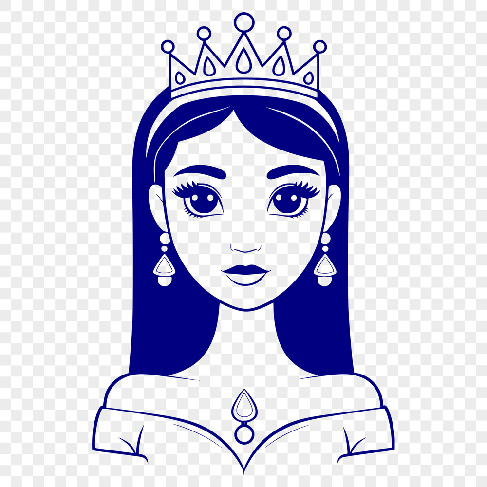 A young female princess with a crown and elegant dress, illustrated as a scalable vector graphic (SVG) for digital use.
